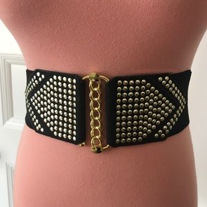 Black and gold studded elastic waist belt